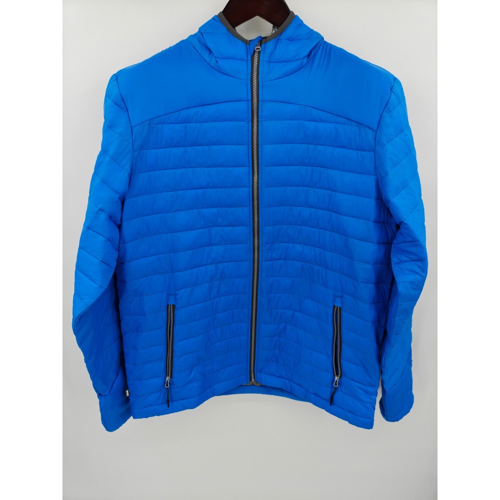 Elevate Mens Blue Hooded Puffer Jacket Heat Reflective 19652 39333 Large